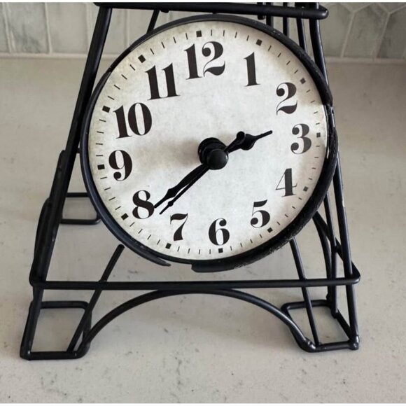 Eiffel Tower Shaped Metal Clock 11" Black Stand With White Dial - Picture 5 of 8